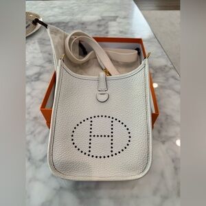 Hermes mini Evelyne 16 tpm Clemence Leather WHITE WITH GHW